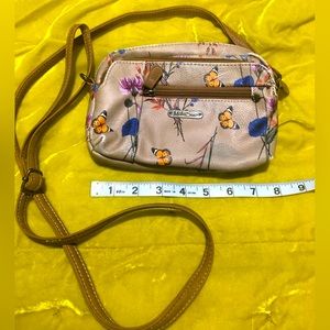 Multi Sac butterfly floral crossbody purse tan